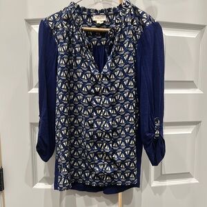 Navy Geometric Print Women's Top